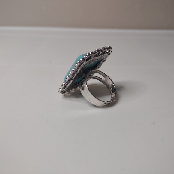 Large Rectangular Blue And Silver Tone Ring Size 7.75 - Picture 6 of 13